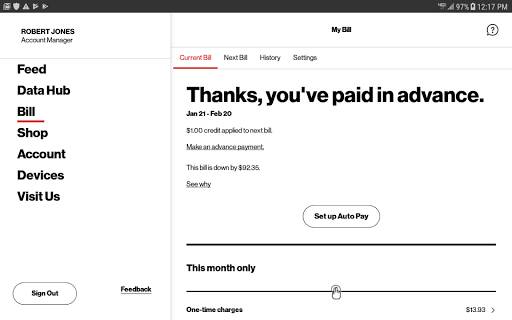 Screenshot From Our My Verizon Mobile for Tablets Review